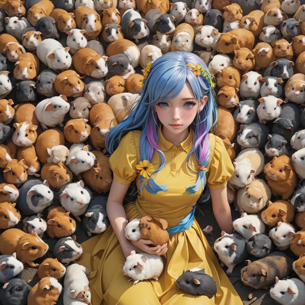 Girl with Guinea Pigs: 3D Anime Art