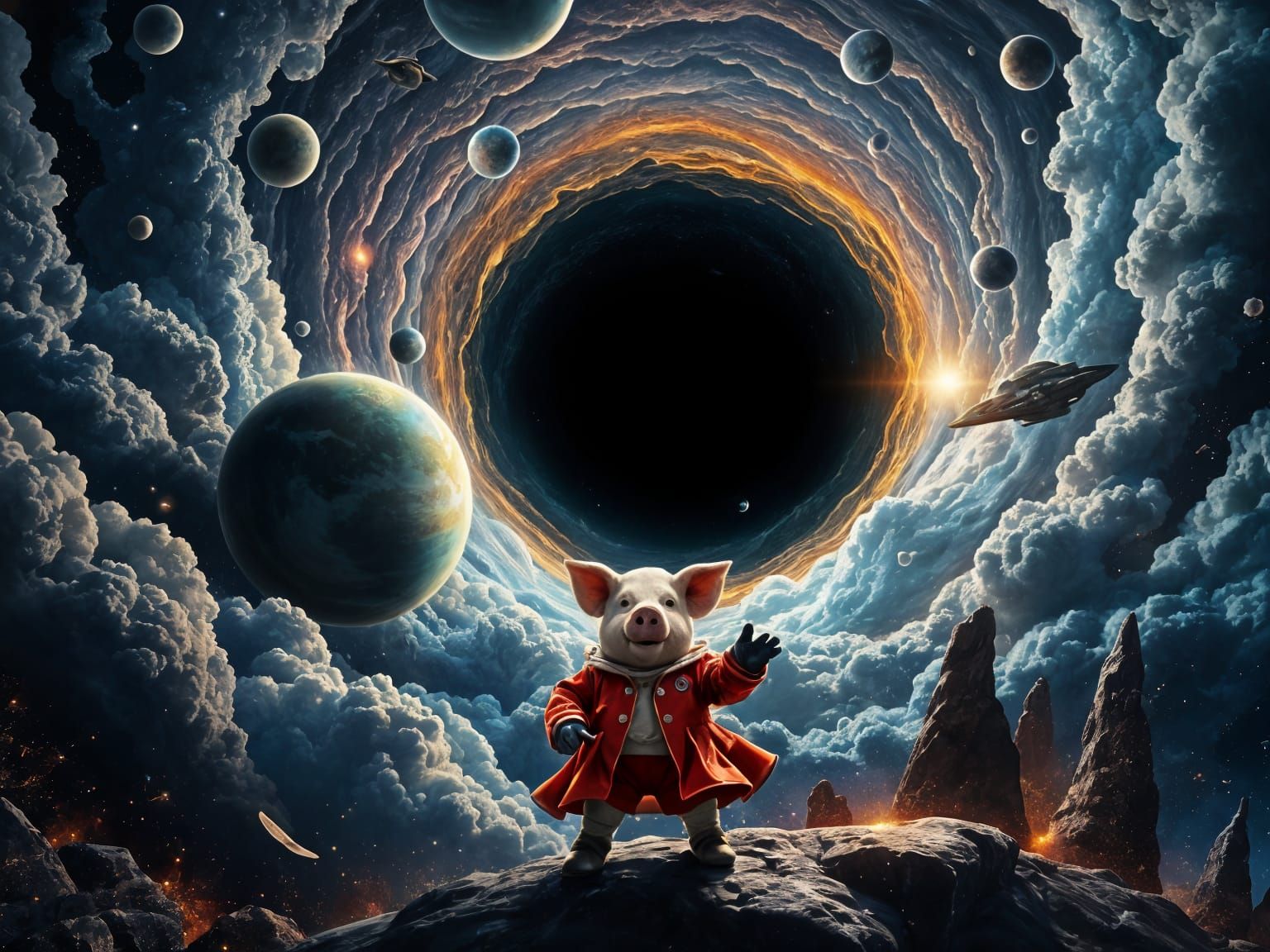 Cosmic Black Hole Swirling Vortex in Astral Illustration