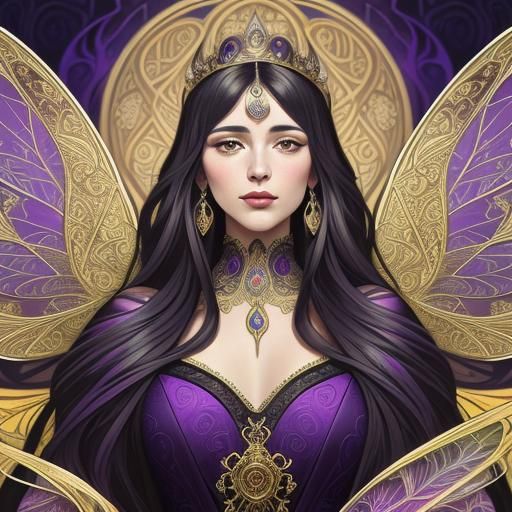 Art Nouveau Goddess with Dragonfly Wings in Digital Art