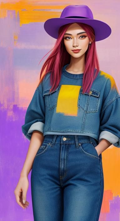 Beautiful Girl Smiling at Sunset in Abstract Art Style