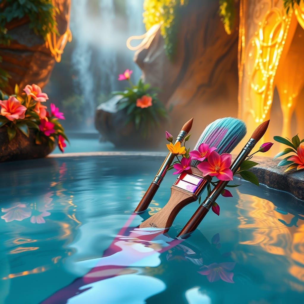 Gleaming Paintbrushes Soak in a Crystal Hot Spring Oasis