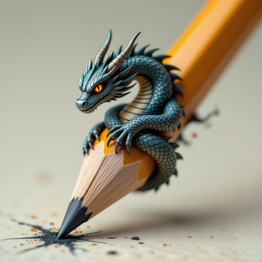 Graphite Dragon Emerges From Melting Pencil Tip