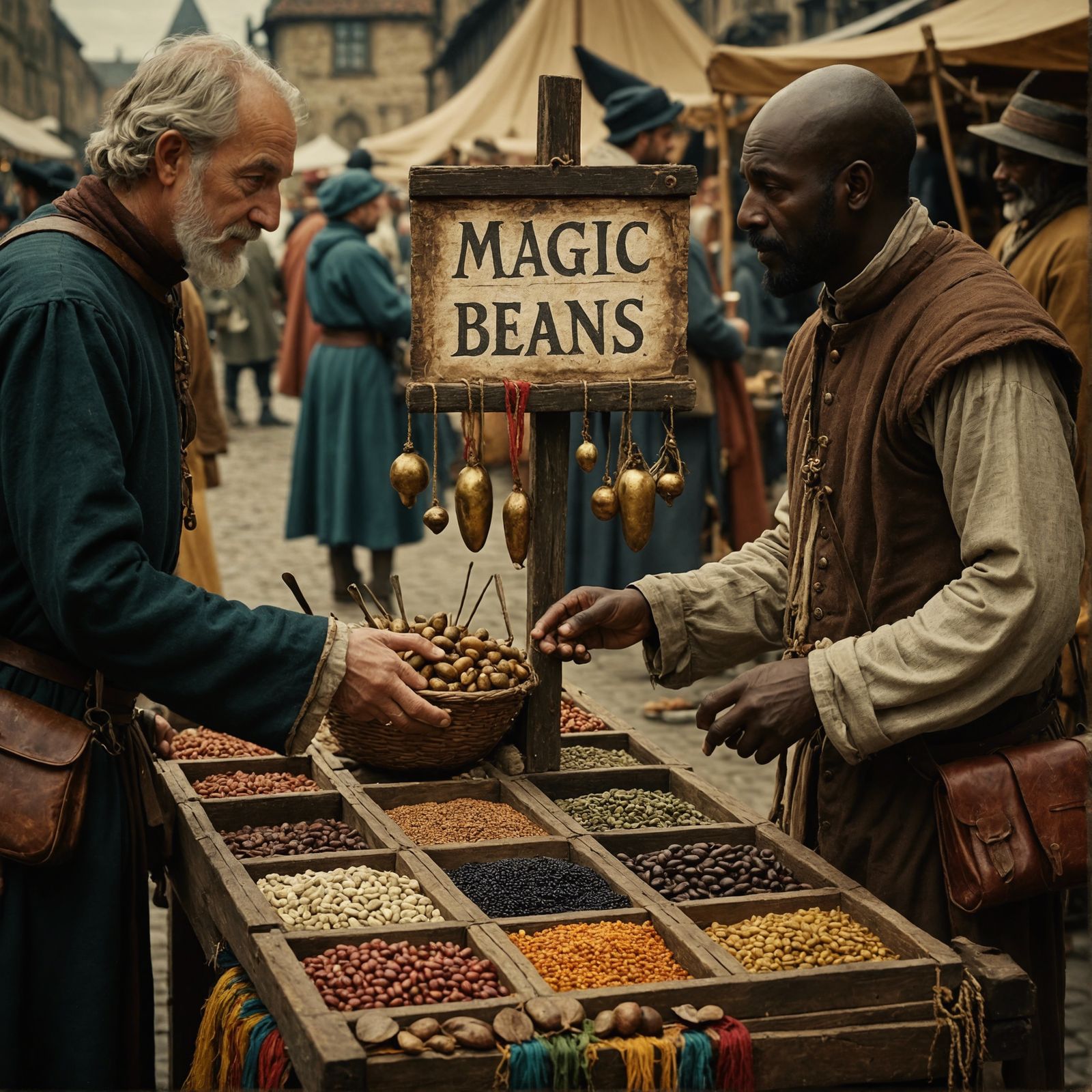 Medieval Salesmen at Magic Bean Stand