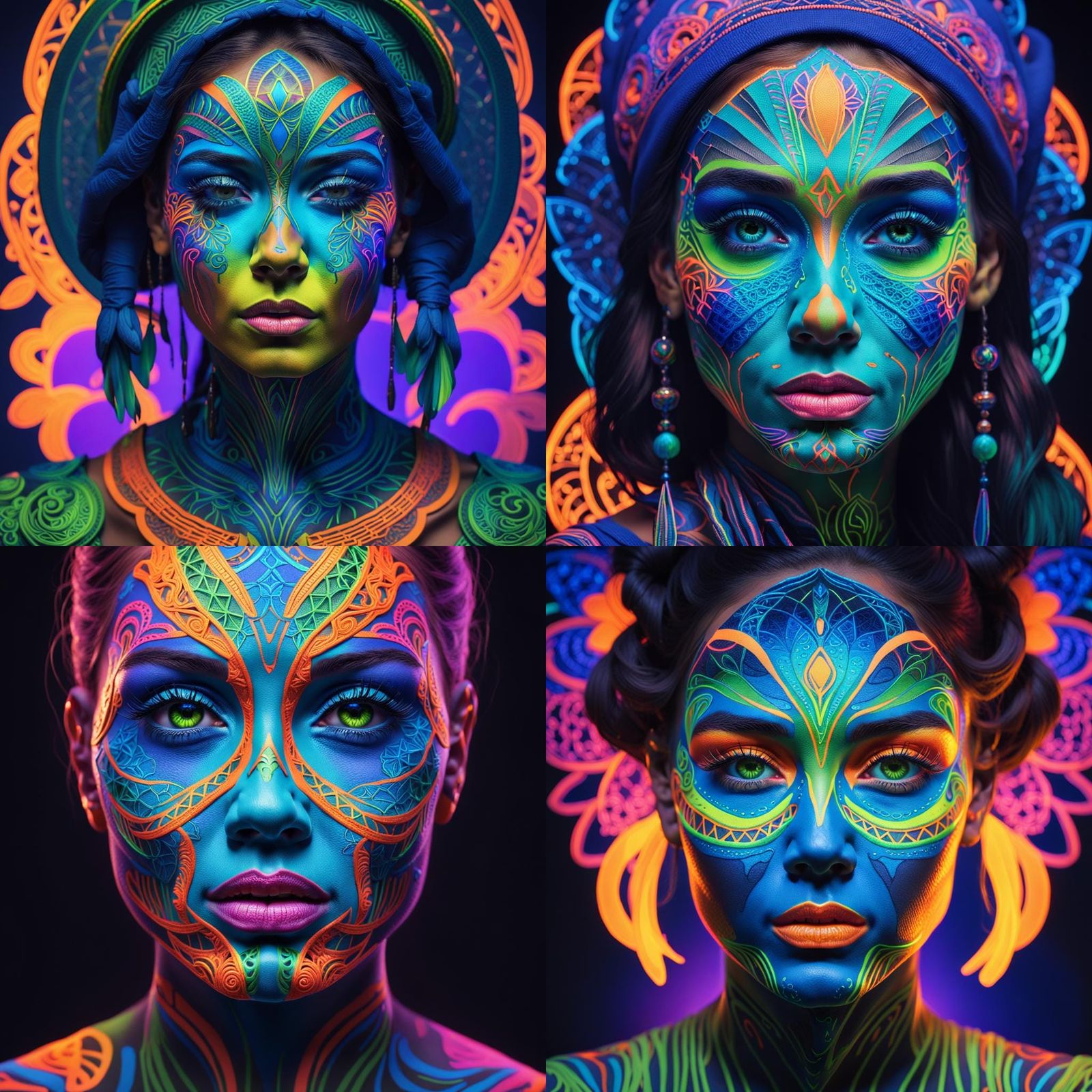 Woman with Glowing Neon UV Makeup Portrait