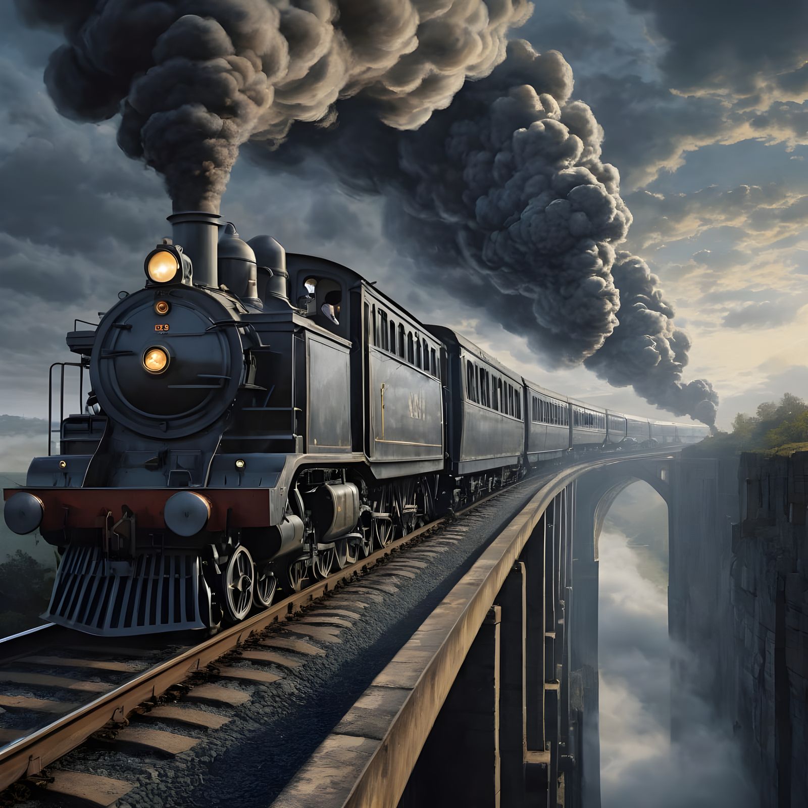 Dreamlike Train in Hyperrealistic Surrealism