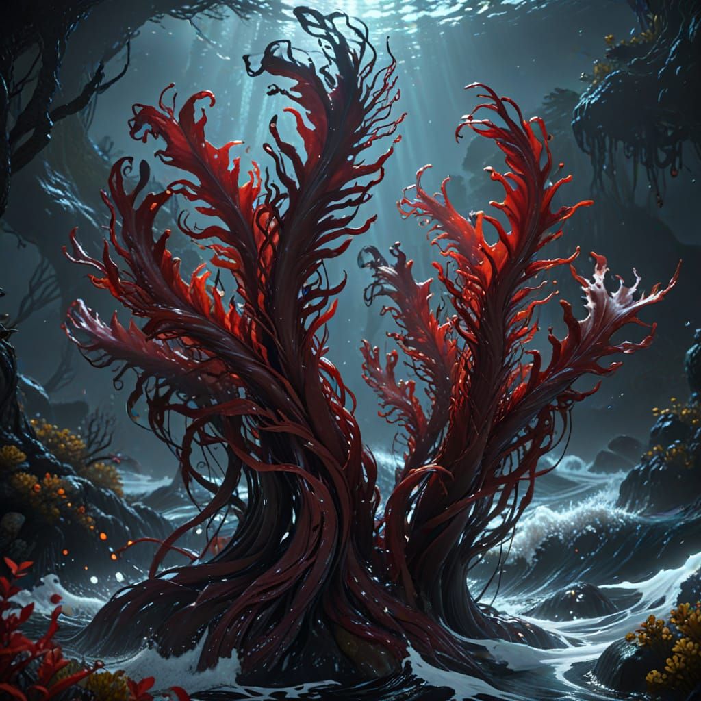 Eerie Bloodkelp Forest Concept Art in 8K