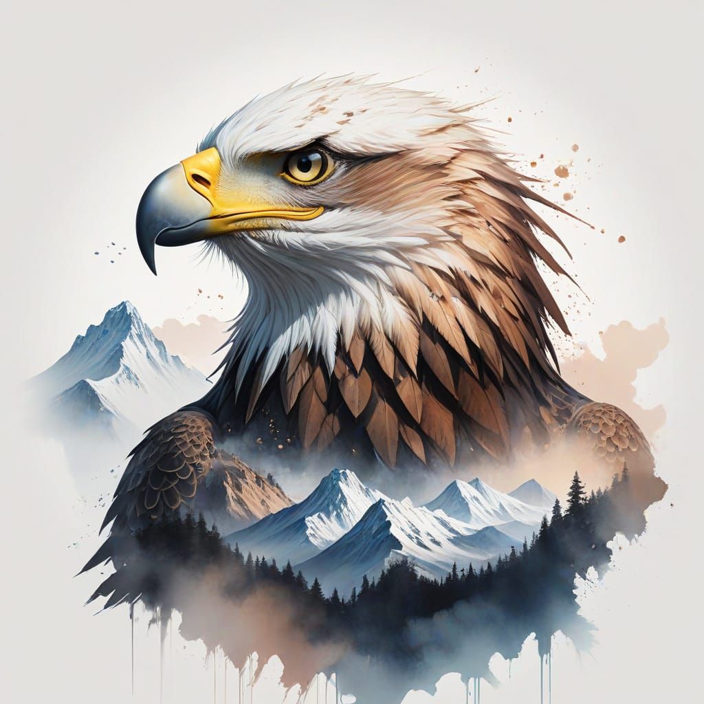 Ethereal Eagle soars in Whimsical Mountain Landscape