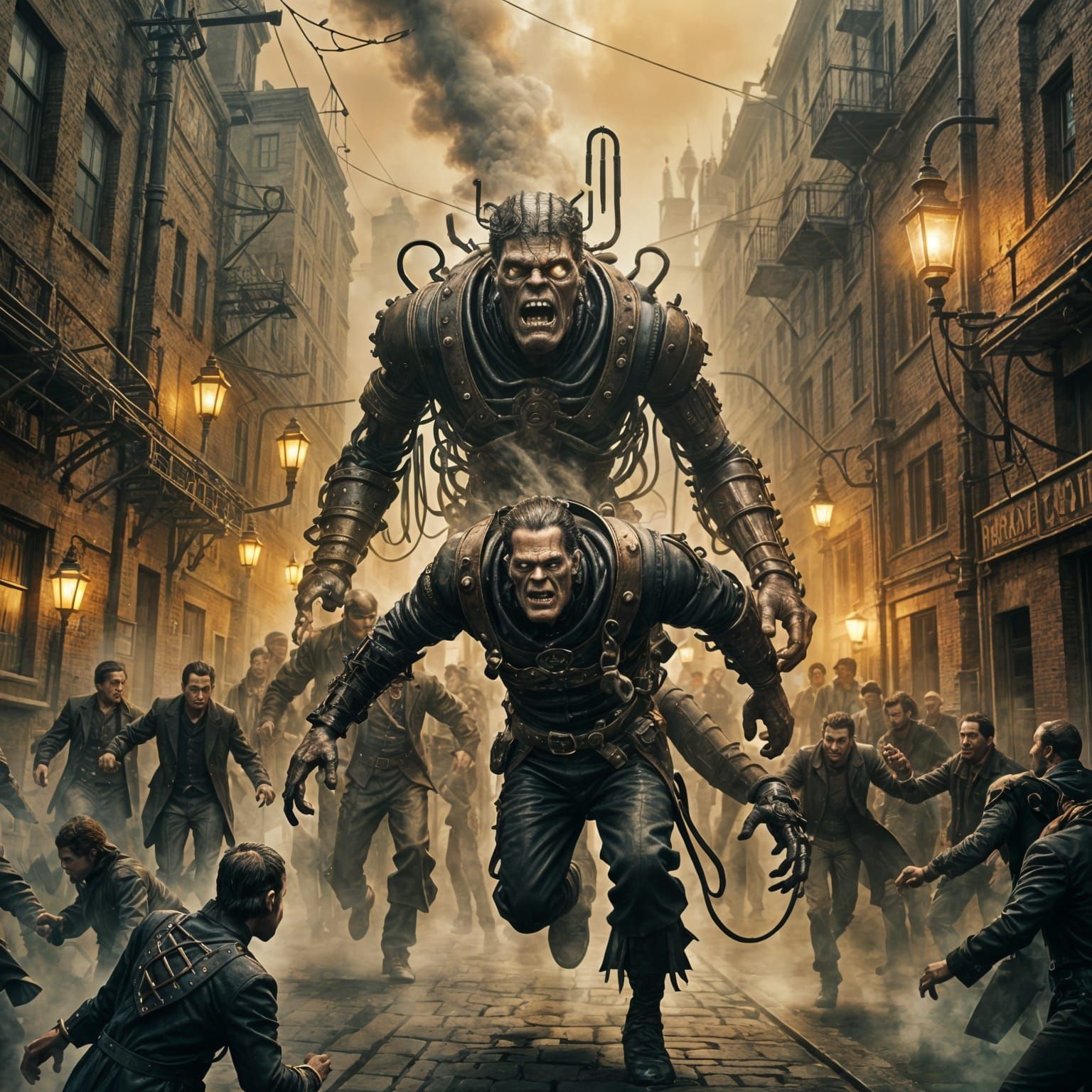 Frankenstein's Monster and Steampunk Engine Escape