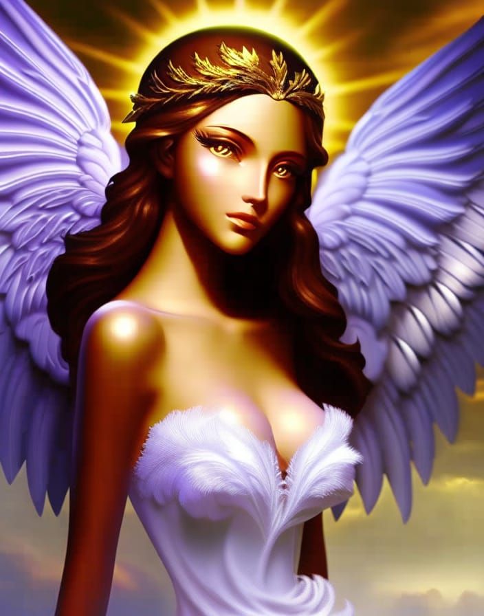 Angelic Figure with Feathered Wings in Divine Light