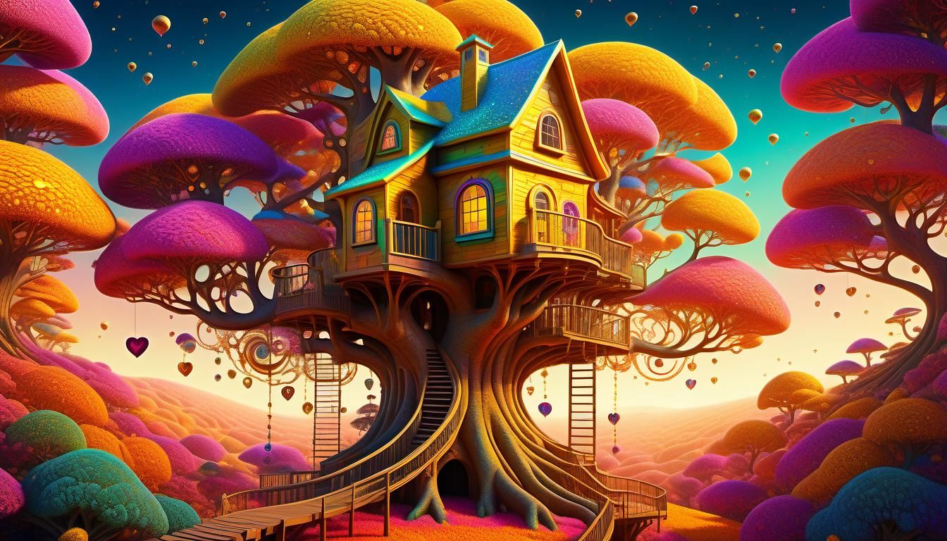 Magical Treehouse in Vibrant Fractal Wonderland