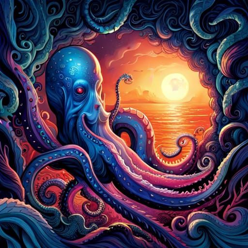Giant Sci-Fi Octopus Illustration in Vivid Detail