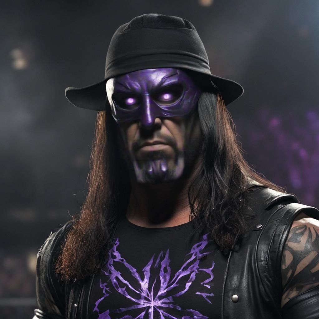 WWE The Undertaker wearing a black mask with purple lightning etched into it