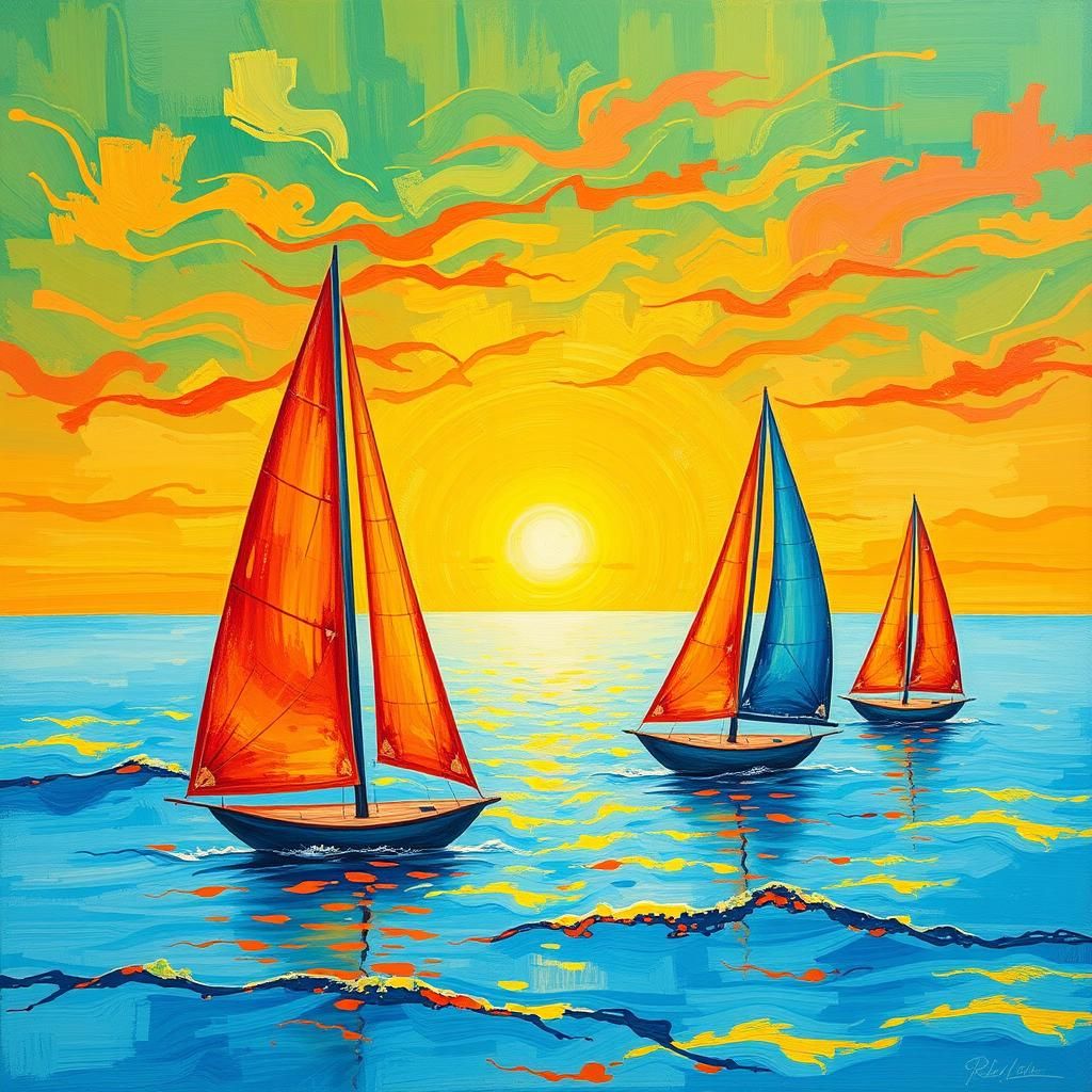 Abstract Sailing Boats on a Boundless Ocean