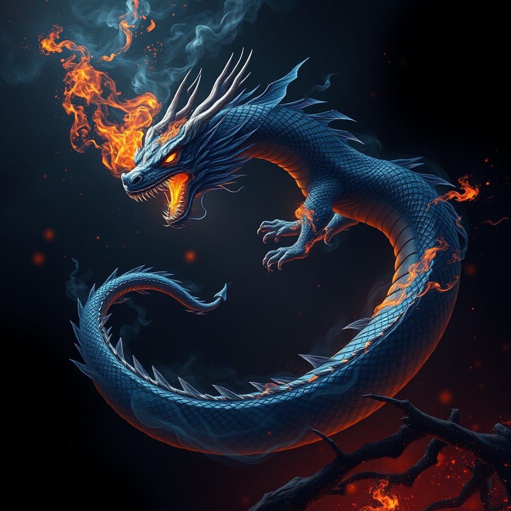 Mystical Dragon Unfurls in Majestic, Obsidian Scales