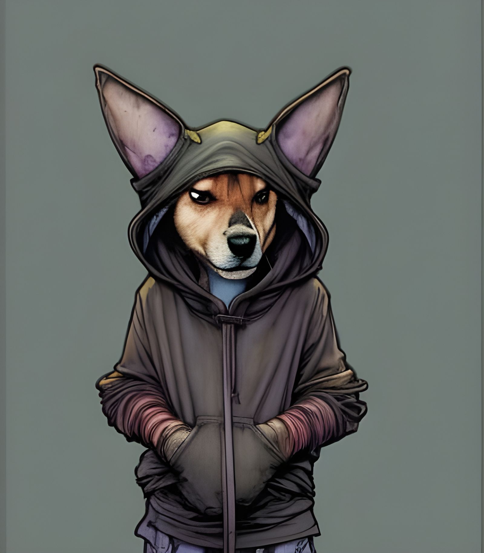 Dog with Hoodie: Watercolor Comic Art Portrait