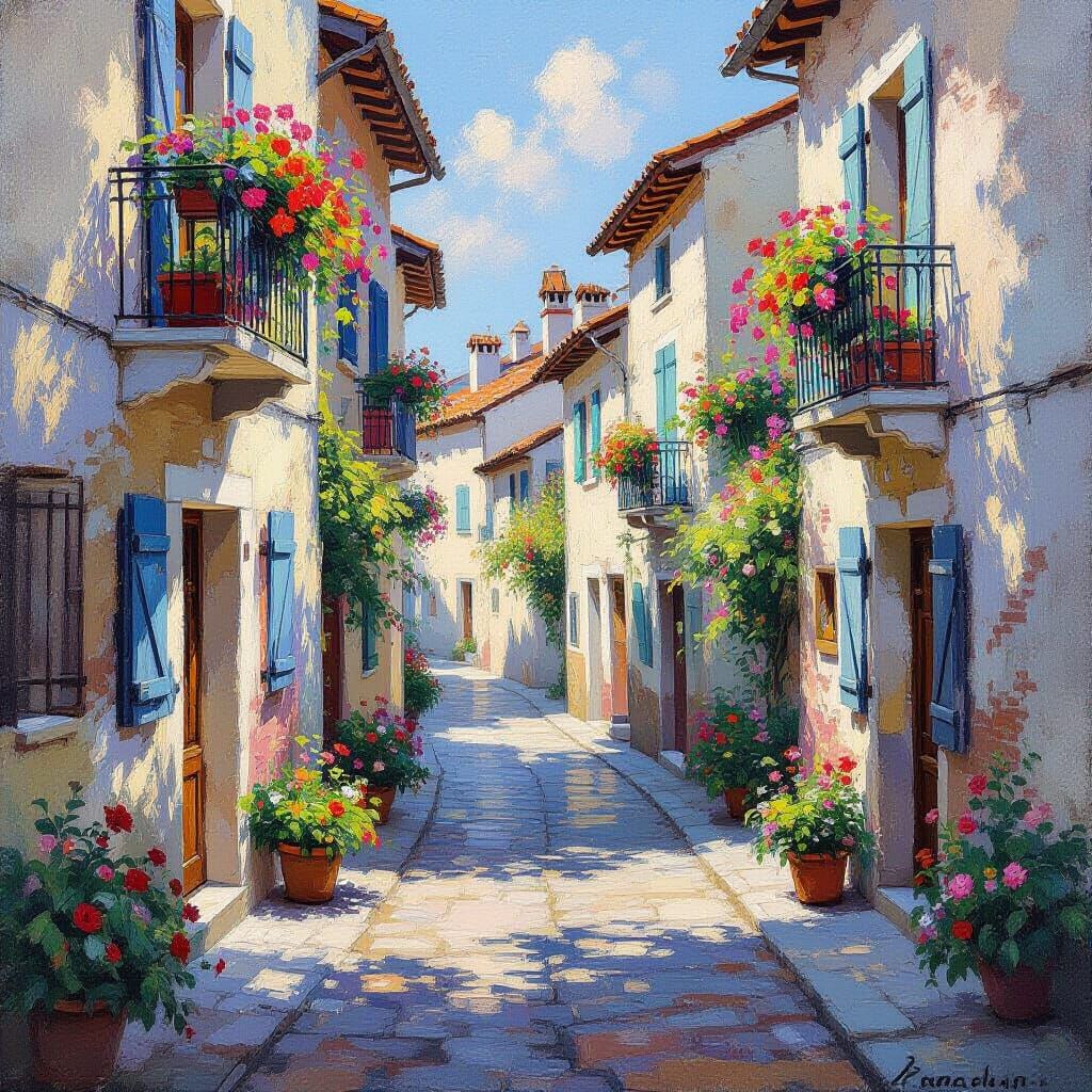 European Street at Dawn with Pierrot Flowers