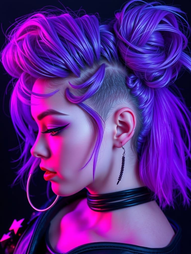 Neon Punk Rock Hairstyles in Cyberpunk Style