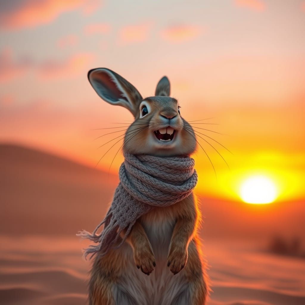 Laughing Desert Hare in Sunset Dune Landscape