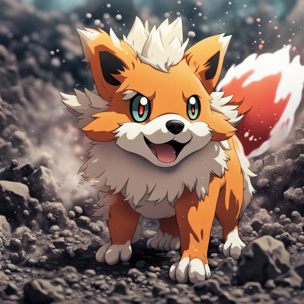 Cute Growlithe in Volcanic Ash: Hyperreal Anime Art