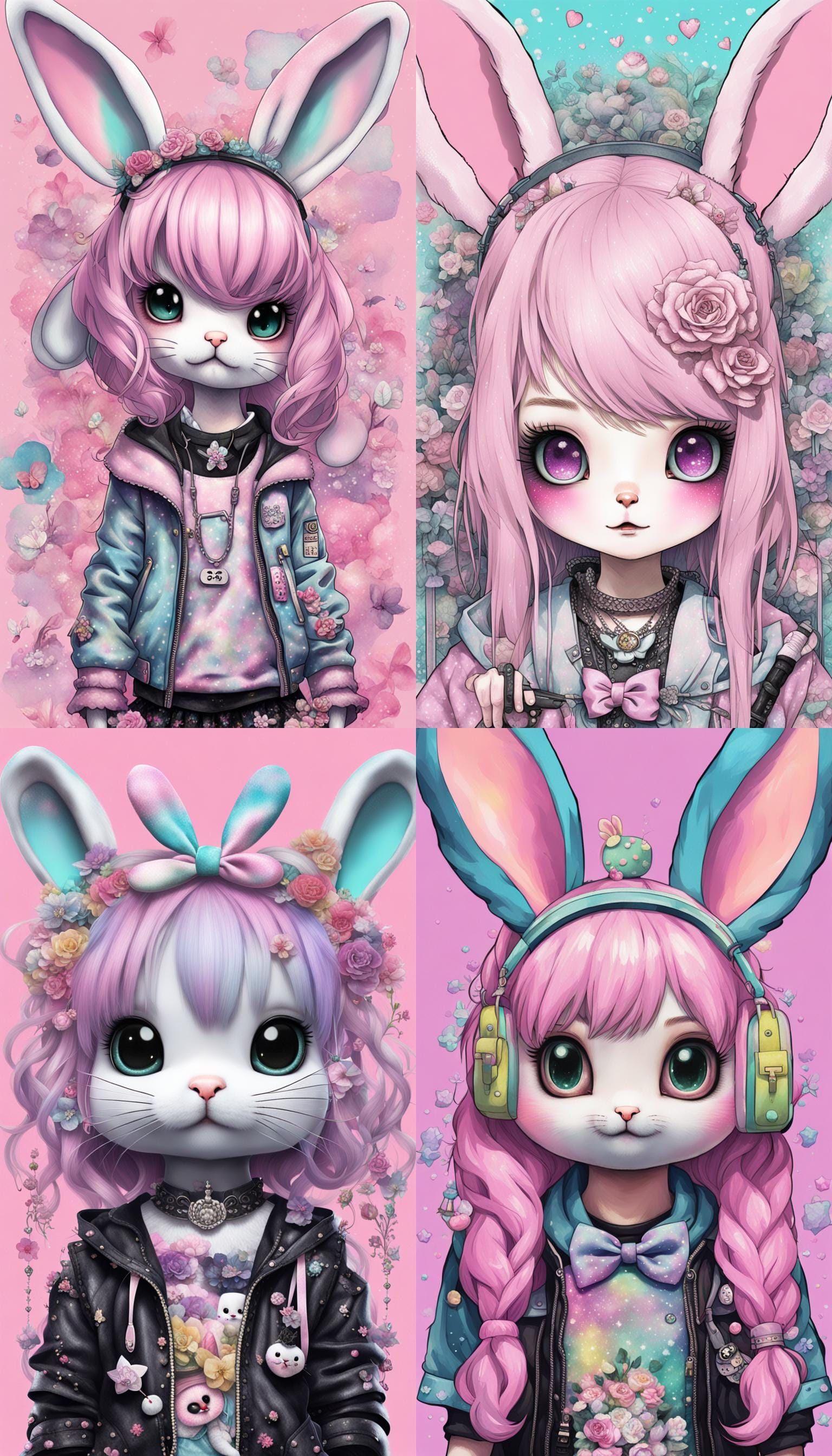 Pastel Goth Sanrio Bunny Mixed Media Collage