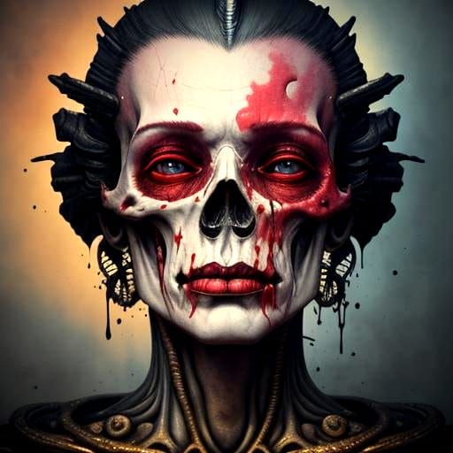 Woman's Face Melts into Skull: Hyperrealistic Splash Art