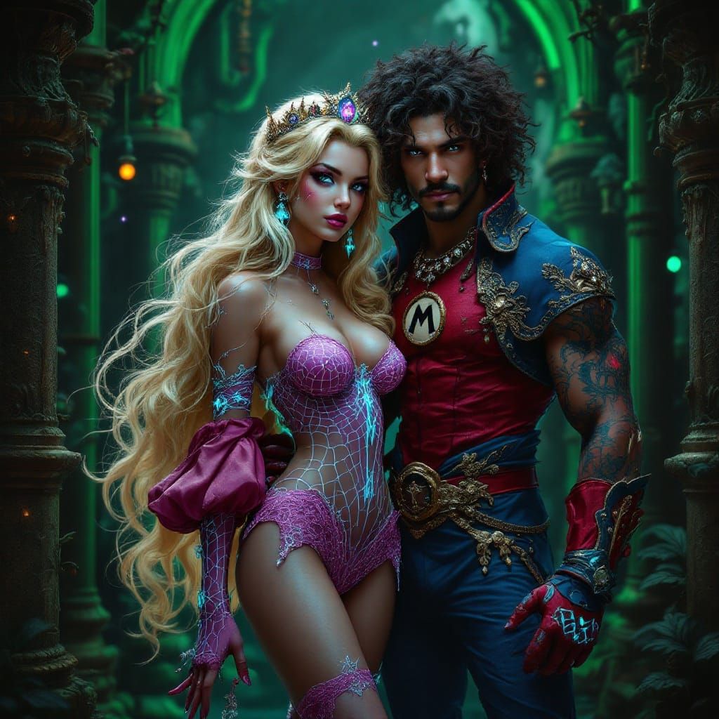 Goth Princess Peach in a Dark Fantasy Wonderland