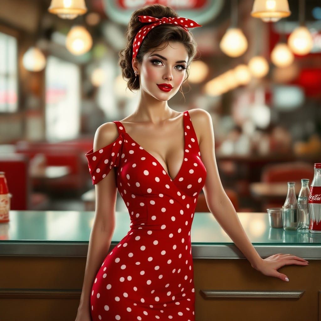 Elegant Retro Woman in Red Polka Dot Dress