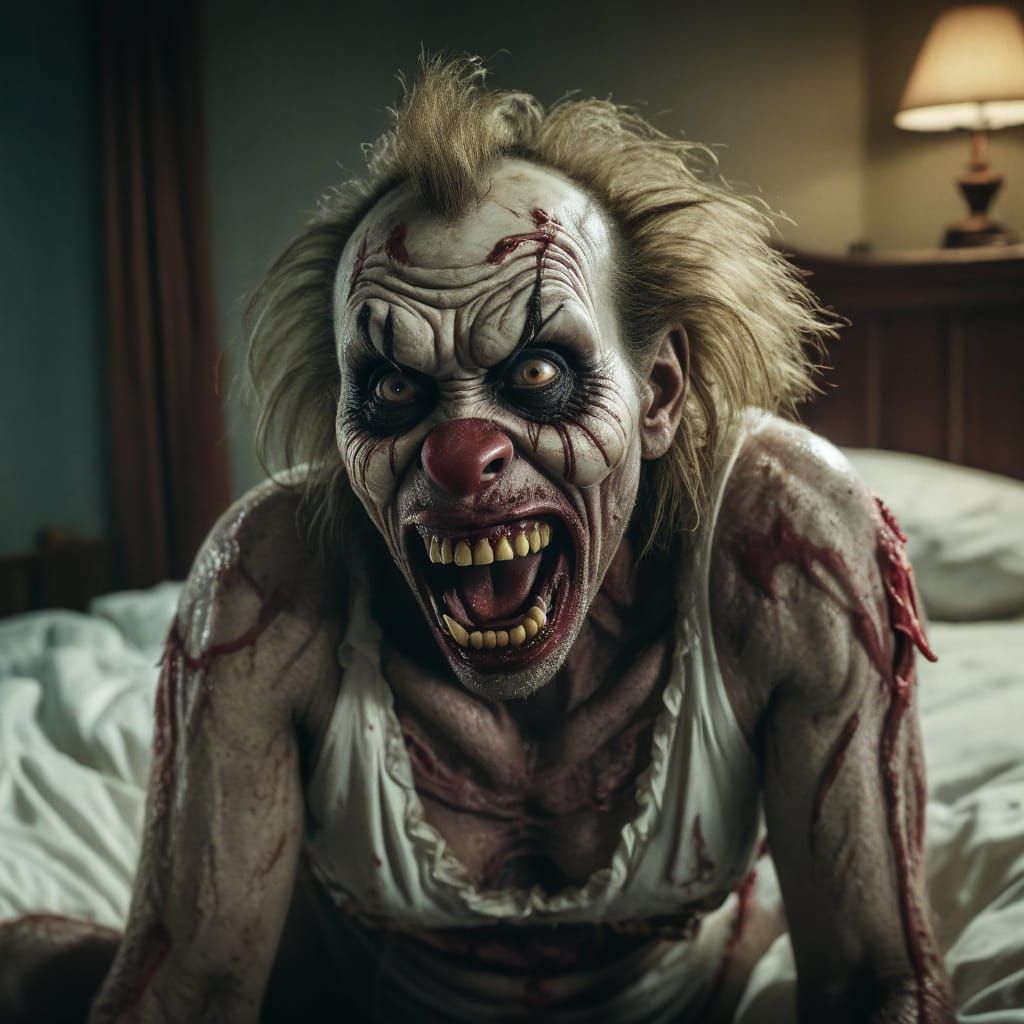 Cinematic Masterpiece of a Grinning Maniac in Despair