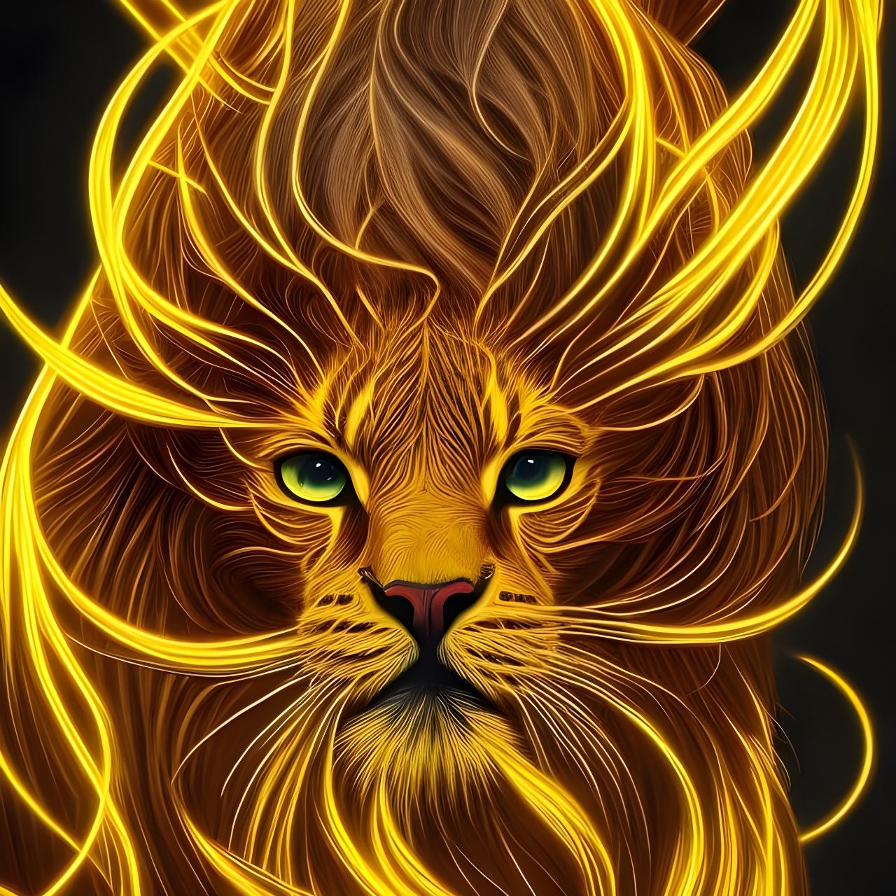 Neon Lion Portrait with Golden Dreadlocks