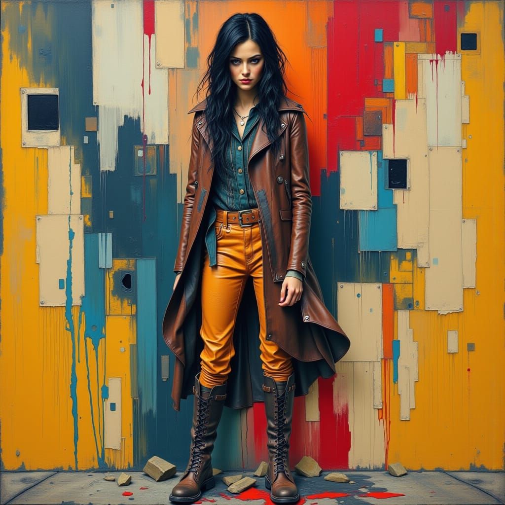 Woman in Leather Boots with Bold, Surreal Style