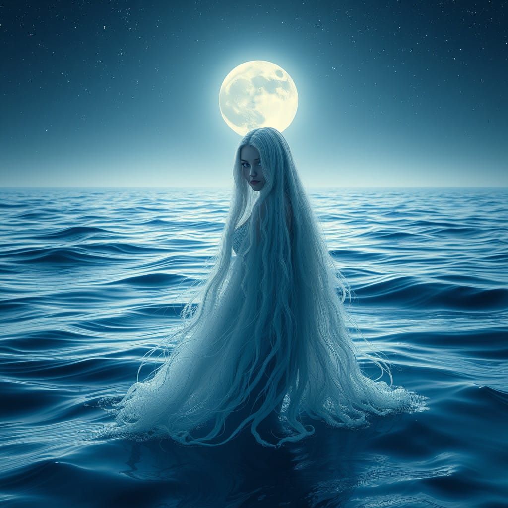 Ethereal Goddess Ascends from Ocean Depths in Soft Luminesce...