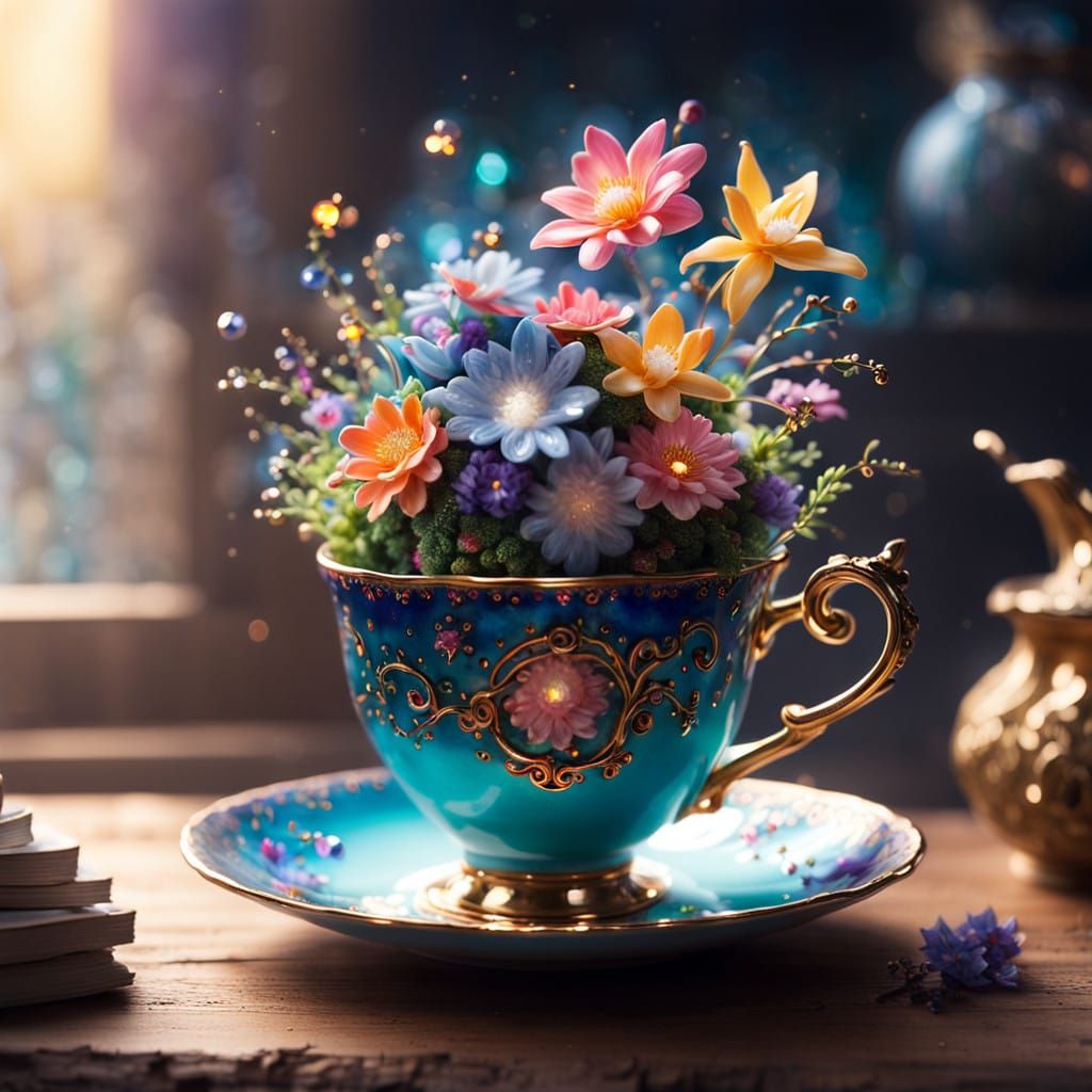 Whimsical Wonderland Teacup Blooms with Fantastical Flowers