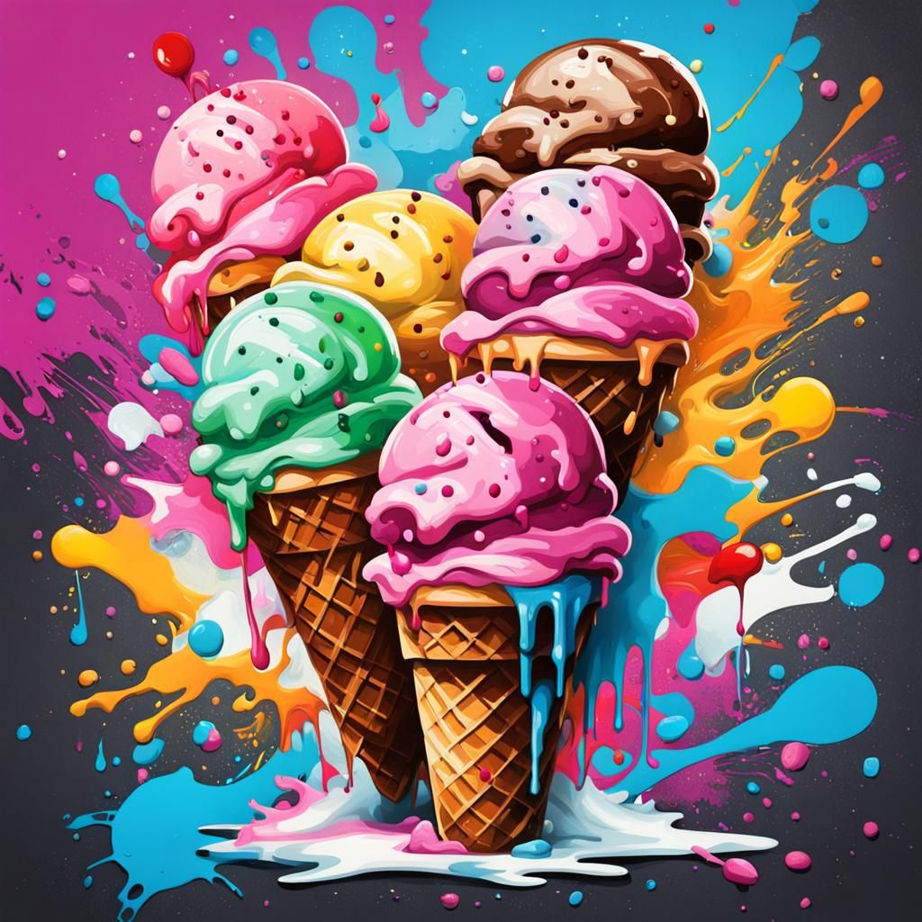 Colorful Graffiti Ice Cream Splash Art