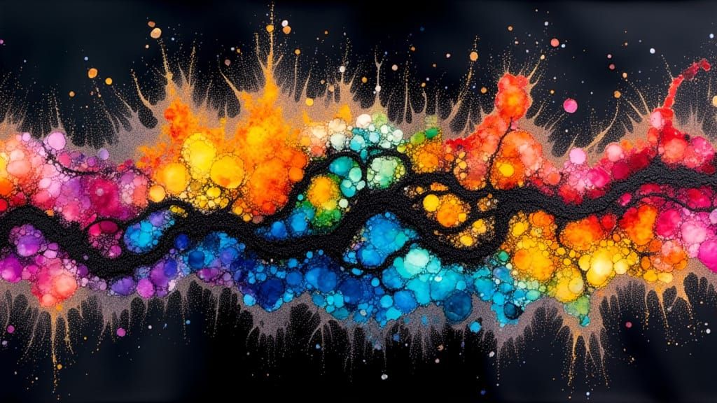 Vibrant Alcohol Inks Swirl on Black Paper