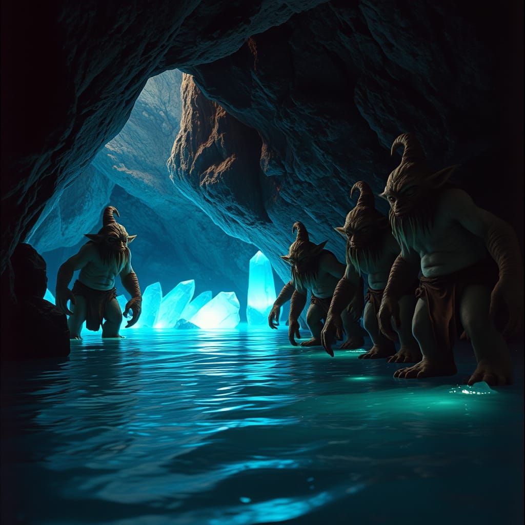 Trolls Guarding a Cove of Sapphire Crystals