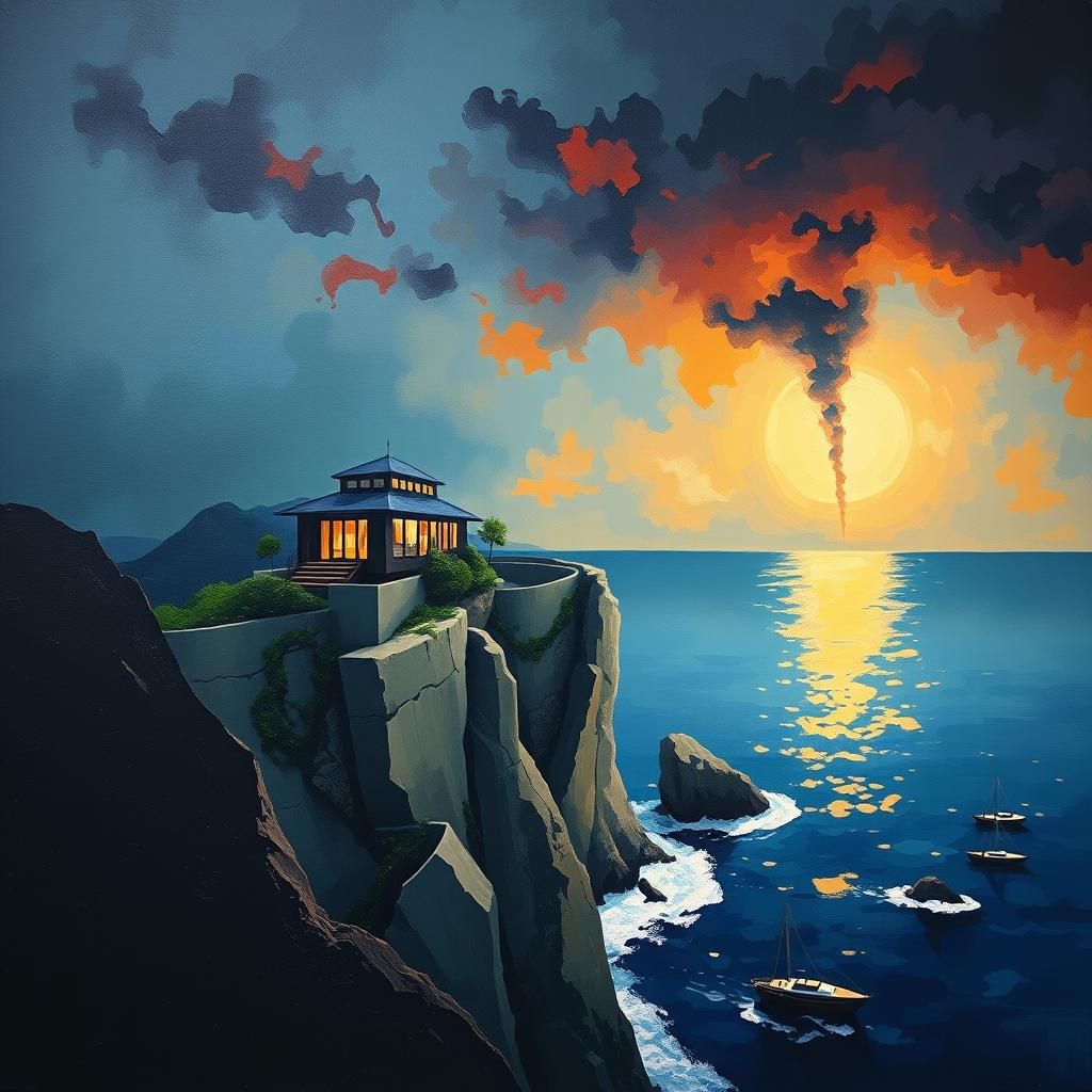 Art Deco Cliffside House in Impasto Style