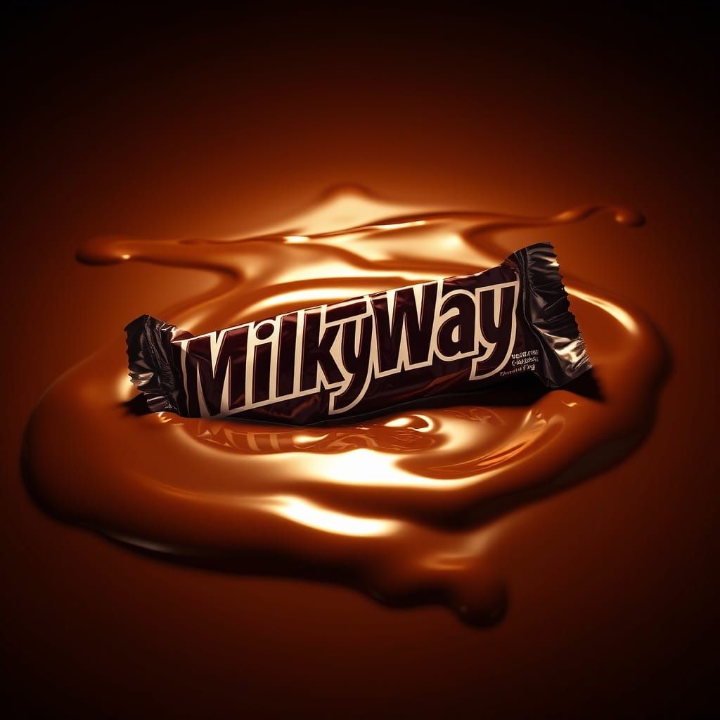 Melting Milky Way Wrapper in Chocolate Puddle