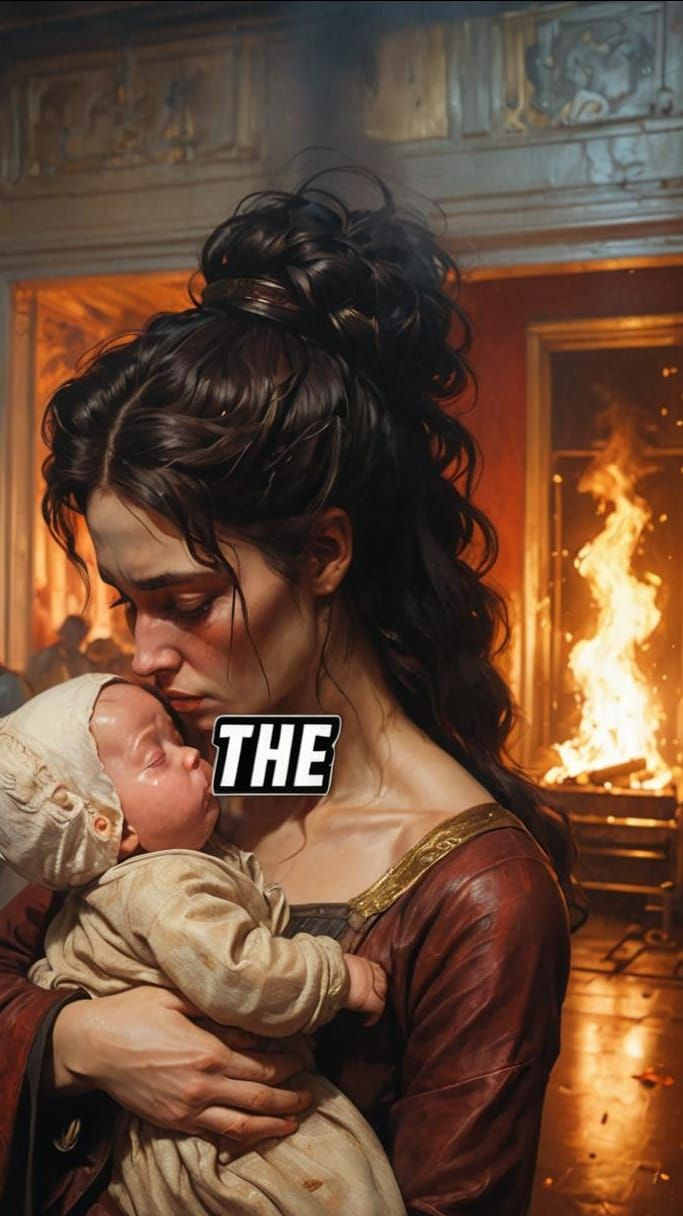 Mother and Child in Burning Room: Oil Painting, 3D Disney St...