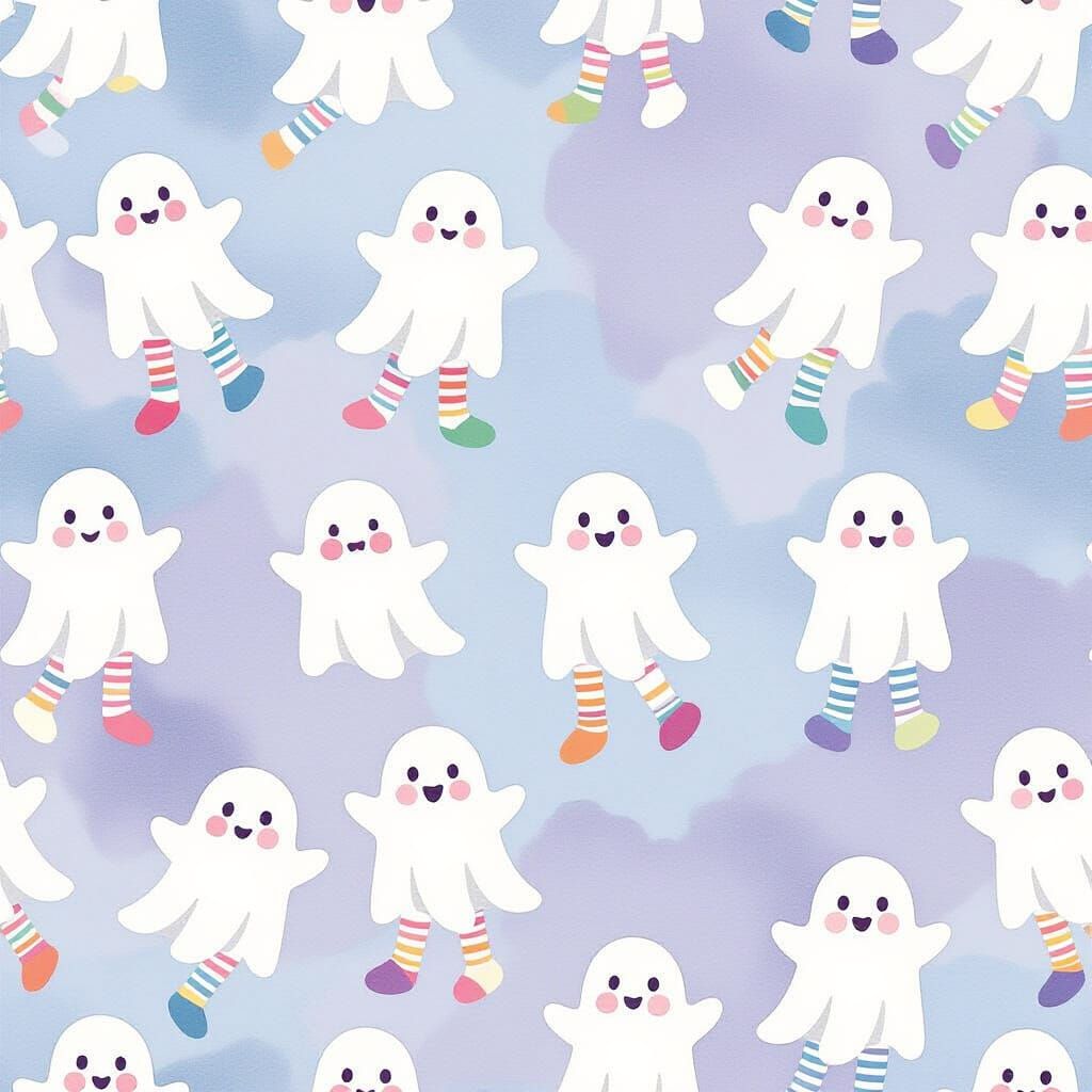 Whimsical Fruit Ghosts Wearing Socks in Watercolor Style