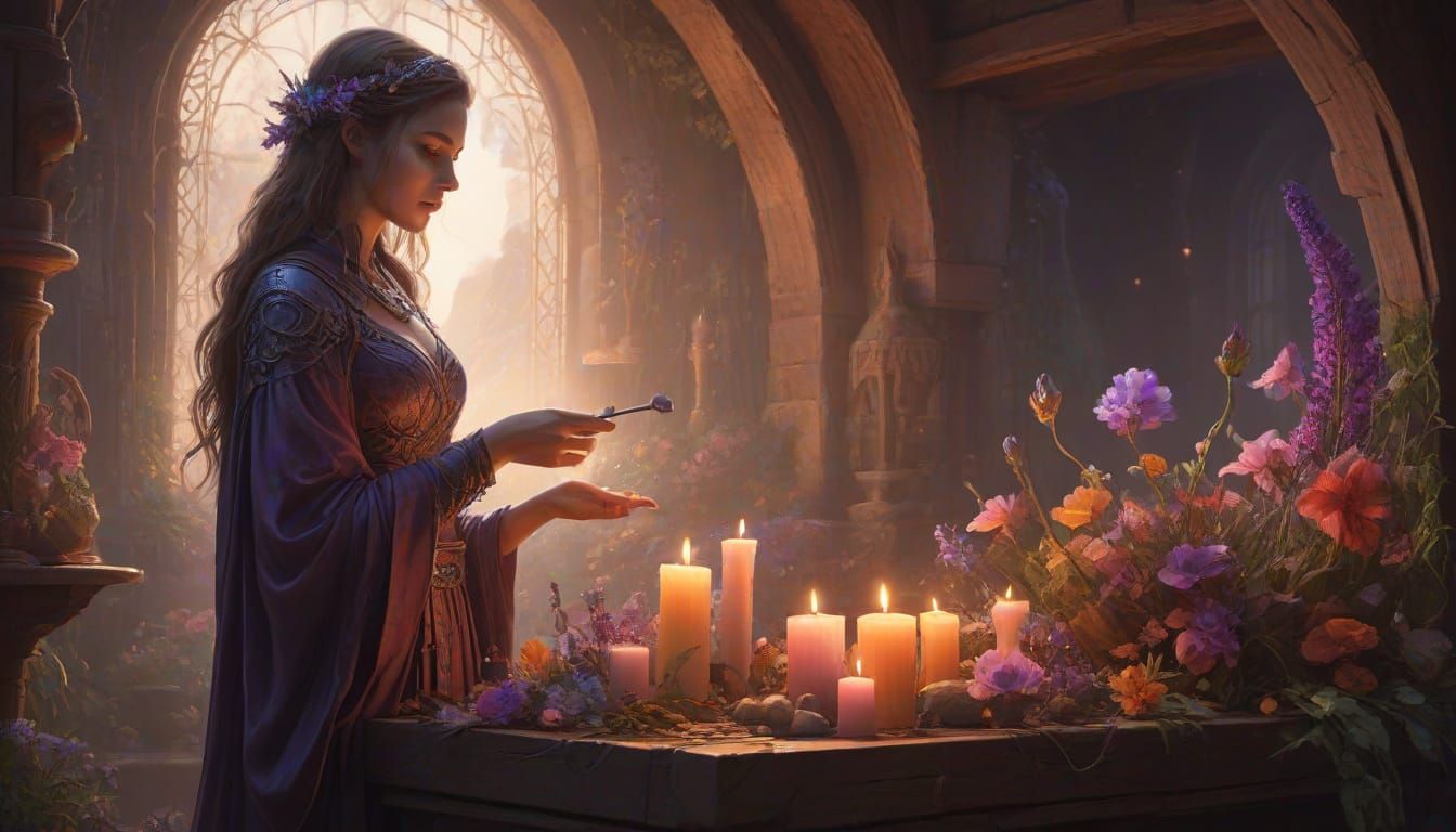 Diverse Women and Magical Tools in Dreamlike Fantasy Art