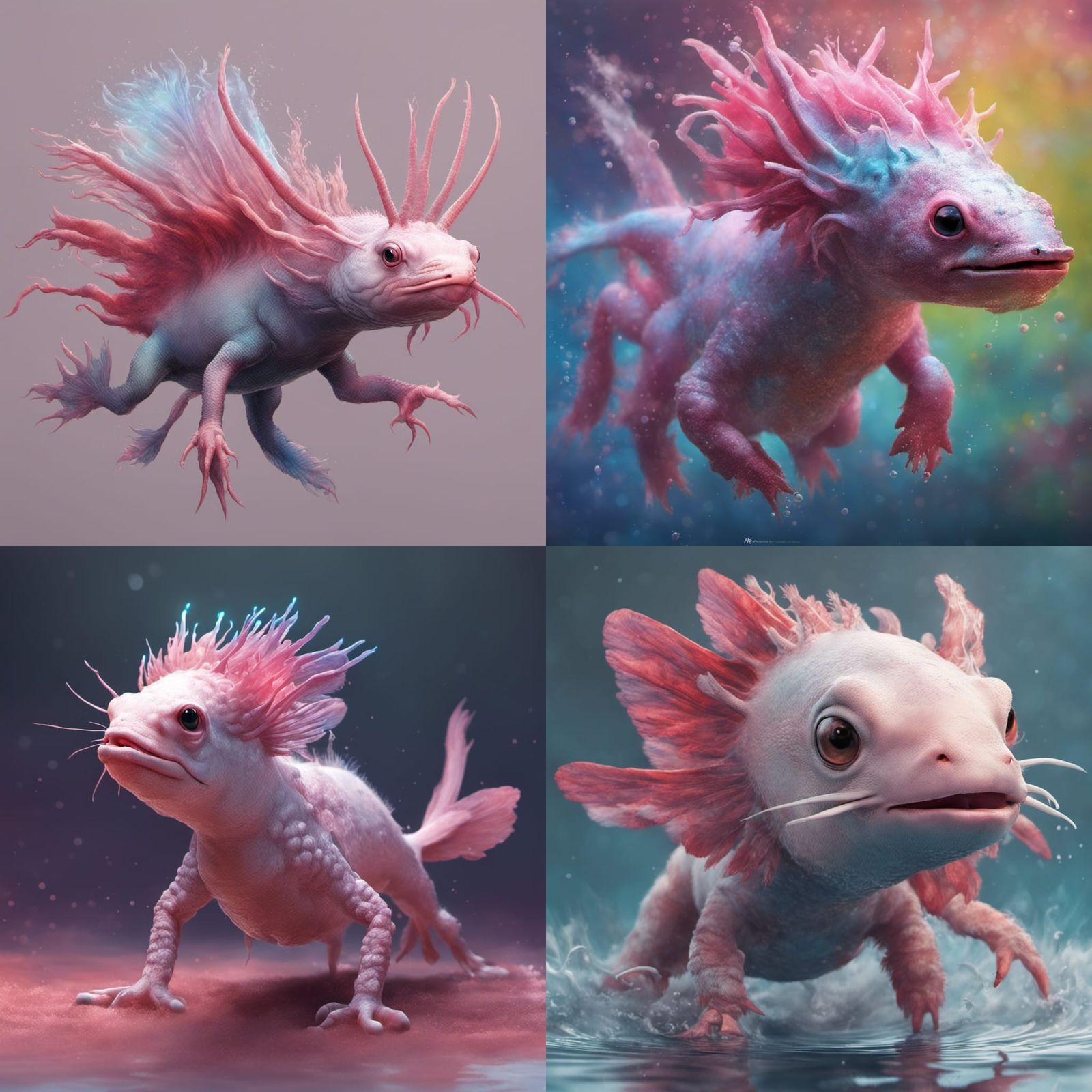 Hyperrealistic Pegasus Axolotl in Splash Art Style
