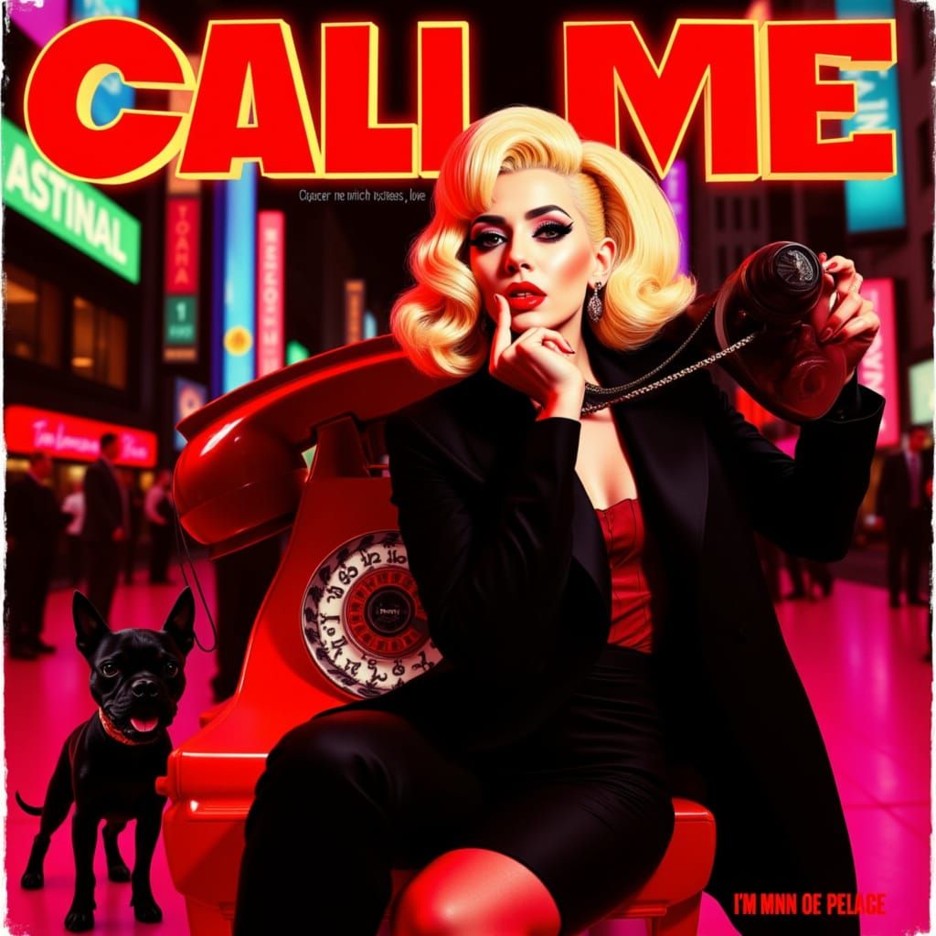 1950s Pin-Up Woman with Scottish Terrier on Vintage Phone Di...