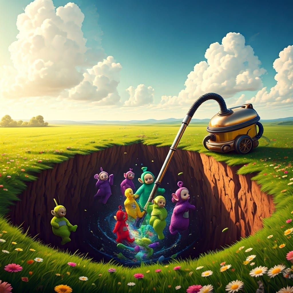 Surreal Spring Landscape Devours Teletubbies in a Gargantuan...