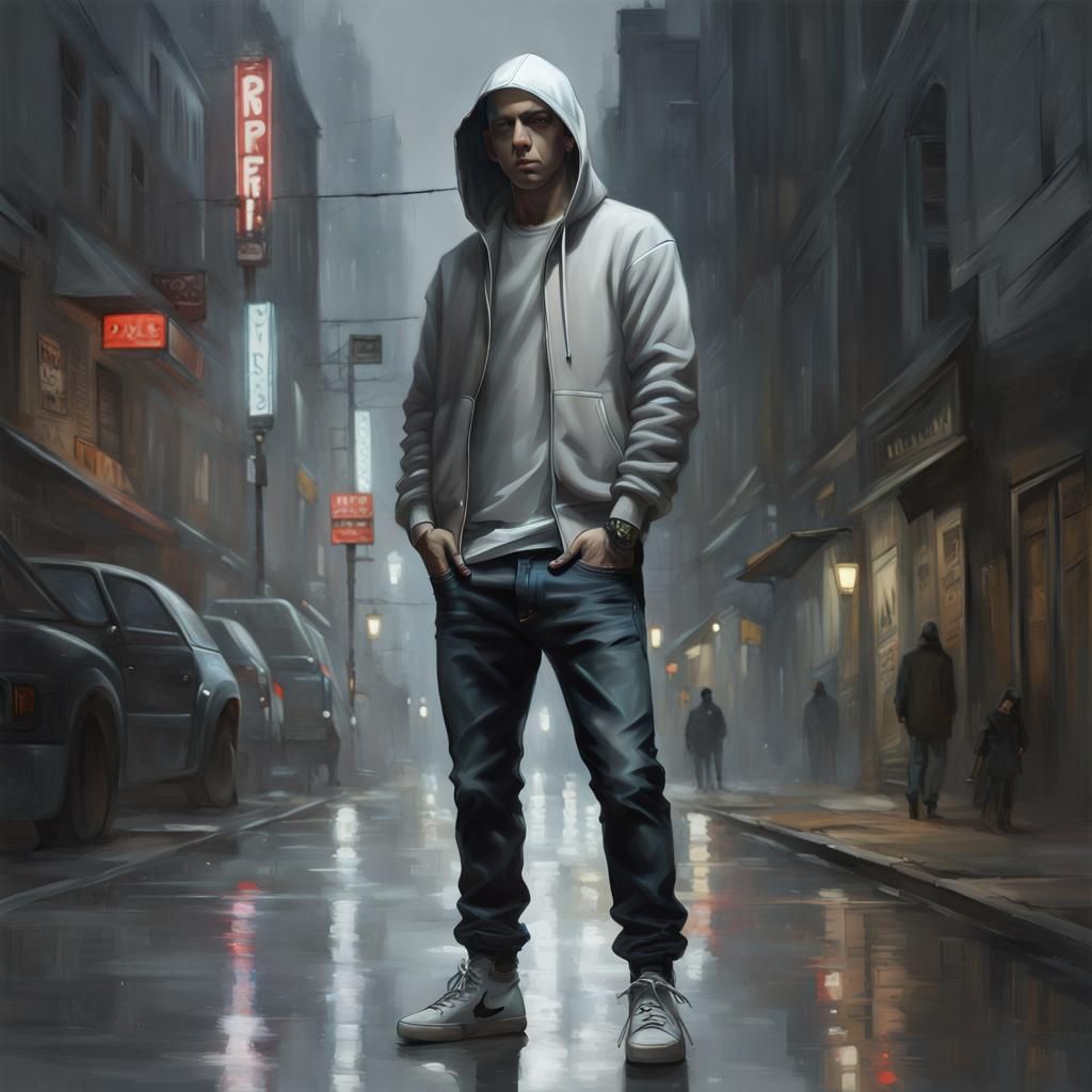 Eminem in Photorealistic Midnight Street Portrait