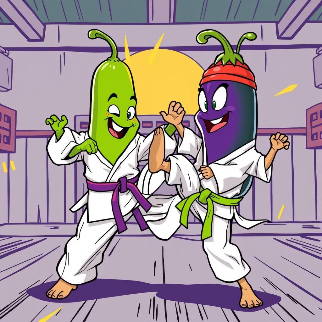 Courgette Karate Kick in Cartoon Fight Scene