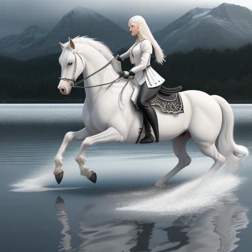 Hyperrealistic Friesian Horse Walking on Water