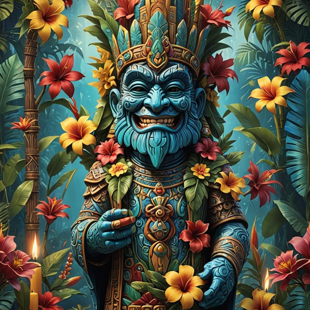 Tiki God as Catholic Saint Art