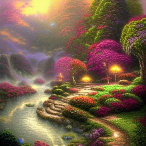 Ethereal Fantasy Scene in Kinkade Style