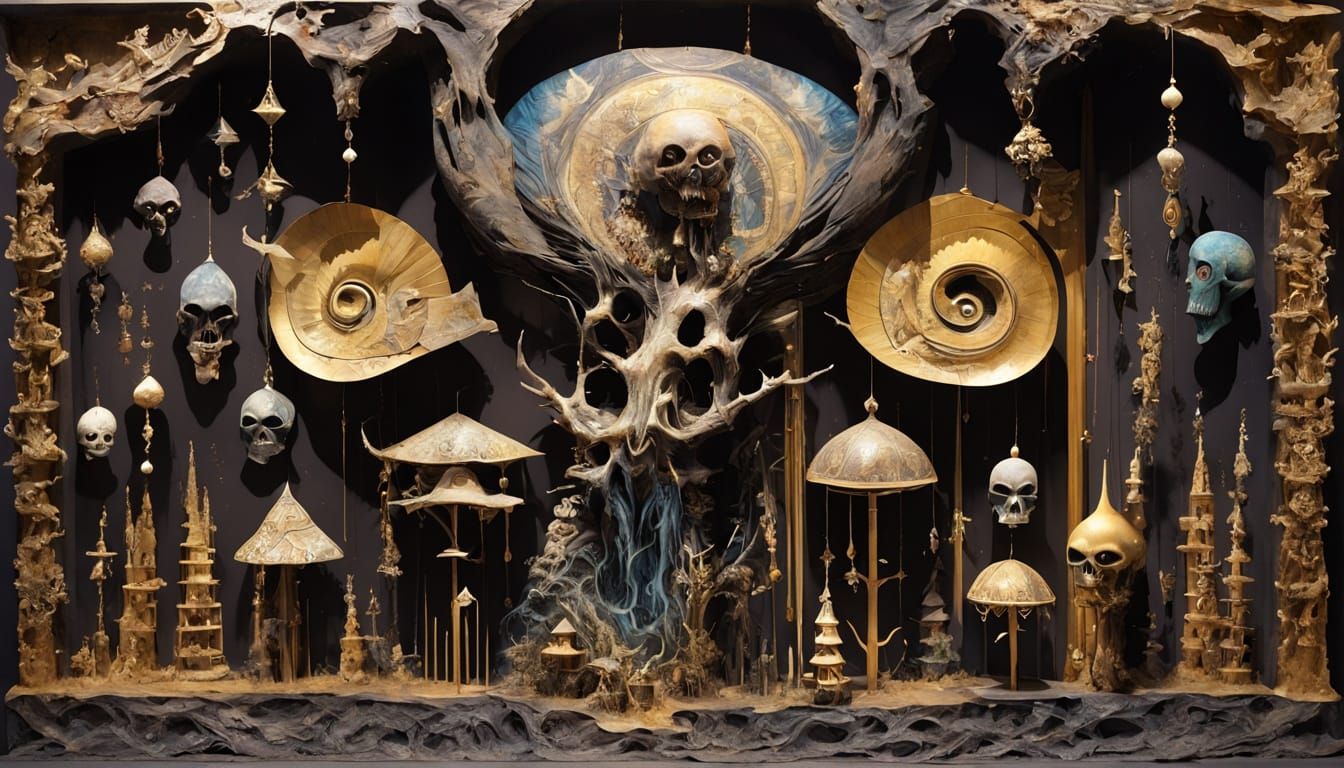 Encaustic Painting of a Snail-Alien in Temple