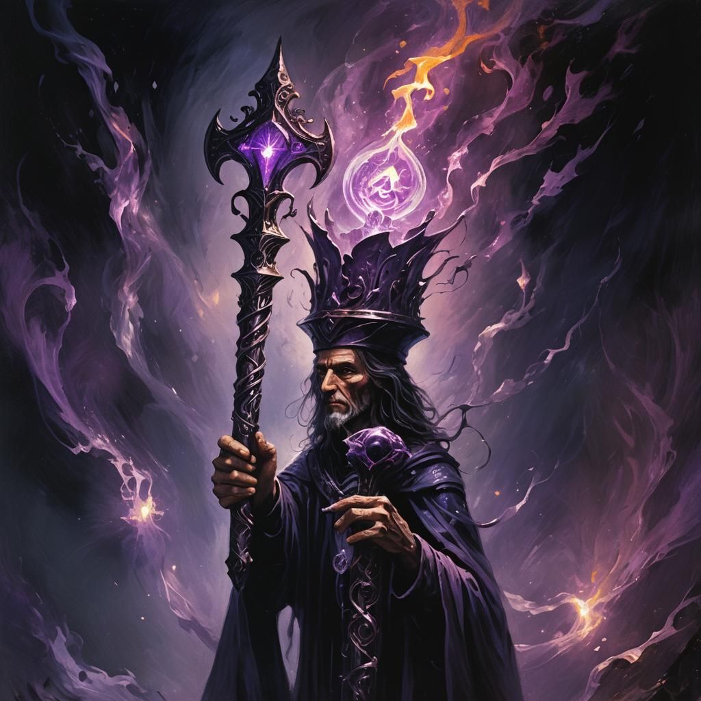 Glowing Scepter in Dark Fantasy Oil Painting
